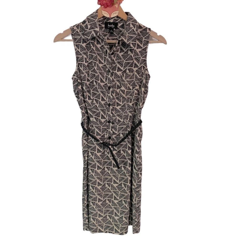 By&By belted white triangle print above the knee a-line dress size S